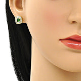 Oro Laminado Stud Earring, Gold Filled Style Cluster Design, with Green Cubic Zirconia and White Micro Pave, Polished, Golden Finish
