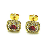 Oro Laminado Stud Earring, Gold Filled Style with Garnet Cubic Zirconia and White Micro Pave, Polished, Golden Finish