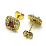 Oro Laminado Stud Earring, Gold Filled Style with Garnet Cubic Zirconia and White Micro Pave, Polished, Golden Finish