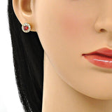 Oro Laminado Stud Earring, Gold Filled Style with Garnet and White Cubic Zirconia, Polished, Golden Finish