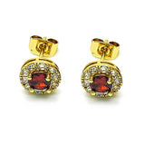 Oro Laminado Stud Earring, Gold Filled Style with Garnet and White Cubic Zirconia, Polished, Golden Finish