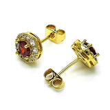 Oro Laminado Stud Earring, Gold Filled Style with Garnet and White Cubic Zirconia, Polished, Golden Finish