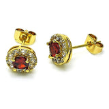 Oro Laminado Stud Earring, Gold Filled Style with Garnet and White Cubic Zirconia, Polished, Golden Finish