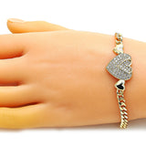 Oro Laminado Fancy Bracelet, Gold Filled Style Heart Design, with White Micro Pave, Polished, Golden Finish