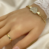 Oro Laminado Fancy Bracelet, Gold Filled Style Heart Design, with White Micro Pave, Polished, Golden Finish