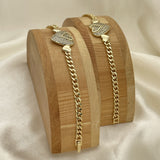 Oro Laminado Fancy Bracelet, Gold Filled Style Heart Design, with White Micro Pave, Polished, Golden Finish