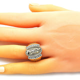 Oro Laminado Multi Stone Ring, Gold Filled Style Guadalupe and Cross Design, with White Cubic Zirconia, Polished, Golden Finish
