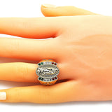 Oro Laminado Multi Stone Ring, Gold Filled Style Guadalupe and Cross Design, with Multicolor Cubic Zirconia, Polished, Golden Finish