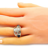 Oro Laminado Multi Stone Ring, Gold Filled Style Guadalupe and Elephant Design, with Sapphire Blue and White Cubic Zirconia, Polished, Golden Finish