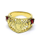 Oro Laminado Multi Stone Ring, Gold Filled Style Guadalupe and Elephant Design, with Garnet and White Cubic Zirconia, Polished, Golden Finish