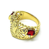 Oro Laminado Multi Stone Ring, Gold Filled Style Guadalupe and Elephant Design, with Garnet and White Cubic Zirconia, Polished, Golden Finish