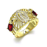 Oro Laminado Multi Stone Ring, Gold Filled Style Guadalupe and Elephant Design, with Garnet and White Cubic Zirconia, Polished, Golden Finish