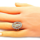 Oro Laminado Multi Stone Ring, Gold Filled Style Guadalupe and Flower Design, with White Cubic Zirconia, Polished, Golden Finish