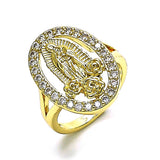 Oro Laminado Multi Stone Ring, Gold Filled Style Guadalupe and Flower Design, with White Cubic Zirconia, Polished, Golden Finish