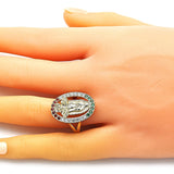 Oro Laminado Multi Stone Ring, Gold Filled Style Guadalupe and Flower Design, with Multicolor Cubic Zirconia, Polished, Golden Finish