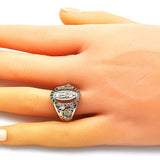 Oro Laminado Multi Stone Ring, Gold Filled Style Guadalupe and Flower Design, with Multicolor Cubic Zirconia, Polished, Golden Finish
