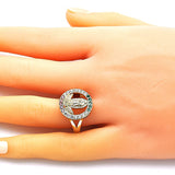 Oro Laminado Multi Stone Ring, Gold Filled Style Guadalupe and Flower Design, with Multicolor Cubic Zirconia, Polished, Golden Finish