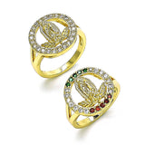 Oro Laminado Multi Stone Ring, Gold Filled Style Guadalupe and Flower Design, with Multicolor Cubic Zirconia, Polished, Golden Finish
