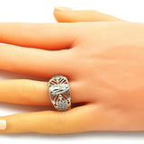 Oro Laminado Multi Stone Ring, Gold Filled Style Guadalupe and Turtle Design, with White Cubic Zirconia, Polished, Golden Finish