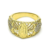 Oro Laminado Multi Stone Ring, Gold Filled Style Guadalupe and Turtle Design, with White Cubic Zirconia, Polished, Golden Finish