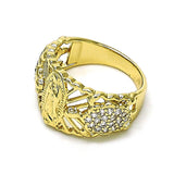 Oro Laminado Multi Stone Ring, Gold Filled Style Guadalupe and Turtle Design, with White Cubic Zirconia, Polished, Golden Finish