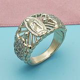 Oro Laminado Multi Stone Ring, Gold Filled Style Guadalupe and Turtle Design, with White Cubic Zirconia, Polished, Golden Finish
