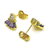 Oro Laminado Stud Earring, Gold Filled Style Baguette Design, with Amethyst and White Cubic Zirconia, Polished, Golden Finish