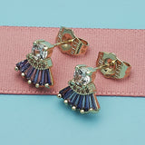 Oro Laminado Stud Earring, Gold Filled Style Baguette Design, with Amethyst and White Cubic Zirconia, Polished, Golden Finish