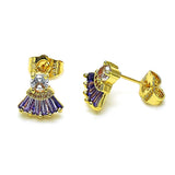 Oro Laminado Stud Earring, Gold Filled Style Baguette Design, with Amethyst and White Cubic Zirconia, Polished, Golden Finish