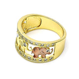 Oro Laminado Multi Stone Ring, Gold Filled Style Elephant Design, with Multicolor Cubic Zirconia, Polished, Tricolor