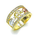 Oro Laminado Multi Stone Ring, Gold Filled Style Elephant Design, with Multicolor Cubic Zirconia, Polished, Tricolor