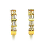 Oro Laminado Huggie Hoop, Gold Filled Style Baguette Design, with White Cubic Zirconia, Polished, Golden Finish