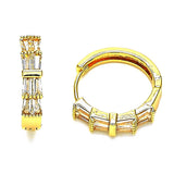 Oro Laminado Huggie Hoop, Gold Filled Style Baguette Design, with White Cubic Zirconia, Polished, Golden Finish