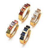 Oro Laminado Huggie Hoop, Gold Filled Style Baguette Design, with White Cubic Zirconia, Polished, Golden Finish