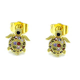 Oro Laminado Stud Earring, Gold Filled Style Turtle Design, with Multicolor Micro Pave, Polished, Golden Finish