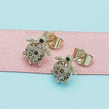 Oro Laminado Stud Earring, Gold Filled Style Turtle Design, with Multicolor Micro Pave, Polished, Golden Finish
