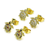 Oro Laminado Stud Earring, Gold Filled Style Turtle Design, with Multicolor Micro Pave, Polished, Golden Finish