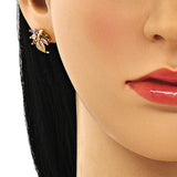 Oro Laminado Stud Earring, Gold Filled Style Leaf Design, with Multicolor Cubic Zirconia, Polished, Golden Finish
