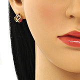 Oro Laminado Stud Earring, Gold Filled Style Swan Design, with Multicolor Cubic Zirconia, Polished, Golden Finish