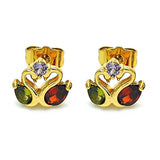 Oro Laminado Stud Earring, Gold Filled Style Swan Design, with Multicolor Cubic Zirconia, Polished, Golden Finish
