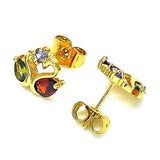 Oro Laminado Stud Earring, Gold Filled Style Swan Design, with Multicolor Cubic Zirconia, Polished, Golden Finish