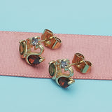 Oro Laminado Stud Earring, Gold Filled Style Swan Design, with Multicolor Cubic Zirconia, Polished, Golden Finish