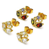 Oro Laminado Stud Earring, Gold Filled Style Swan Design, with Multicolor Cubic Zirconia, Polished, Golden Finish