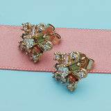 Oro Laminado Stud Earring, Gold Filled Style Flower and Baguette Design, with Multicolor Cubic Zirconia, Polished, Golden Finish