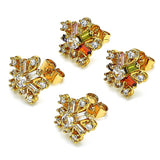 Oro Laminado Stud Earring, Gold Filled Style Flower and Baguette Design, with Multicolor Cubic Zirconia, Polished, Golden Finish