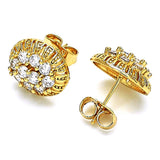 Oro Laminado Stud Earring, Gold Filled Style with White Cubic Zirconia, Polished, Golden Finish