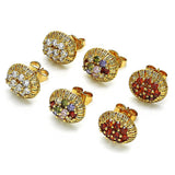 Oro Laminado Stud Earring, Gold Filled Style with White Cubic Zirconia, Polished, Golden Finish