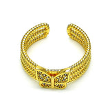 Oro Laminado Multi Stone Ring, Gold Filled Style Butterfly Design, with White Micro Pave, Polished, Golden Finish