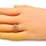 Oro Laminado Multi Stone Ring, Gold Filled Style Moon Design, with White Micro Pave, Polished, Golden Finish