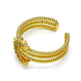 Oro Laminado Multi Stone Ring, Gold Filled Style Moon Design, with White Micro Pave, Polished, Golden Finish